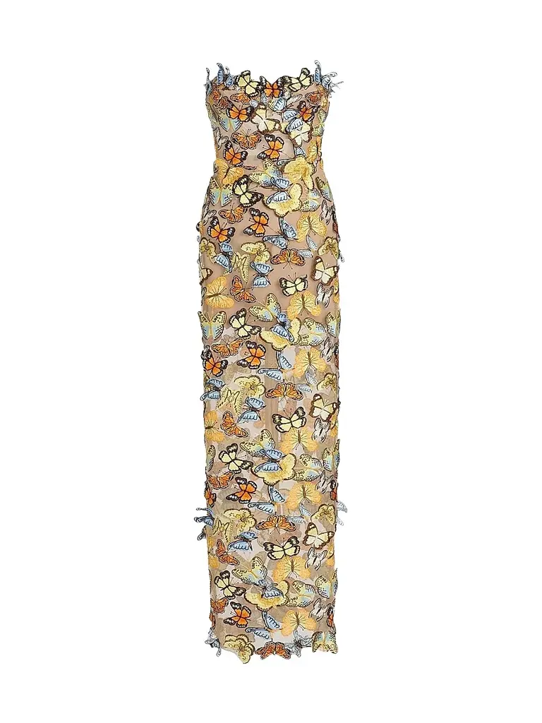 Bronx and Banco Women's Bella 3D Butterfly Dahlia Strapless Gown