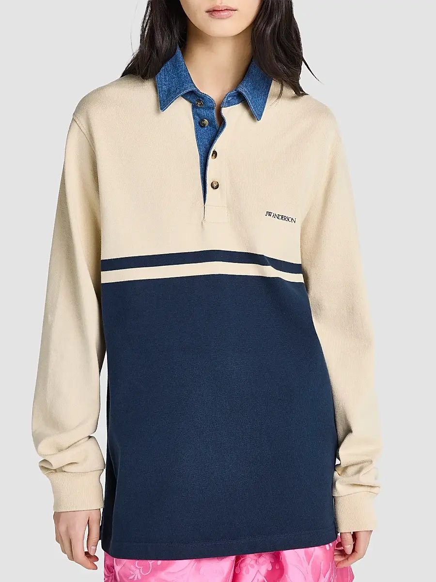 JW Anderson Women's Contrast-Collar Long-Sleeve Polo Shirt | Thumbnail 4