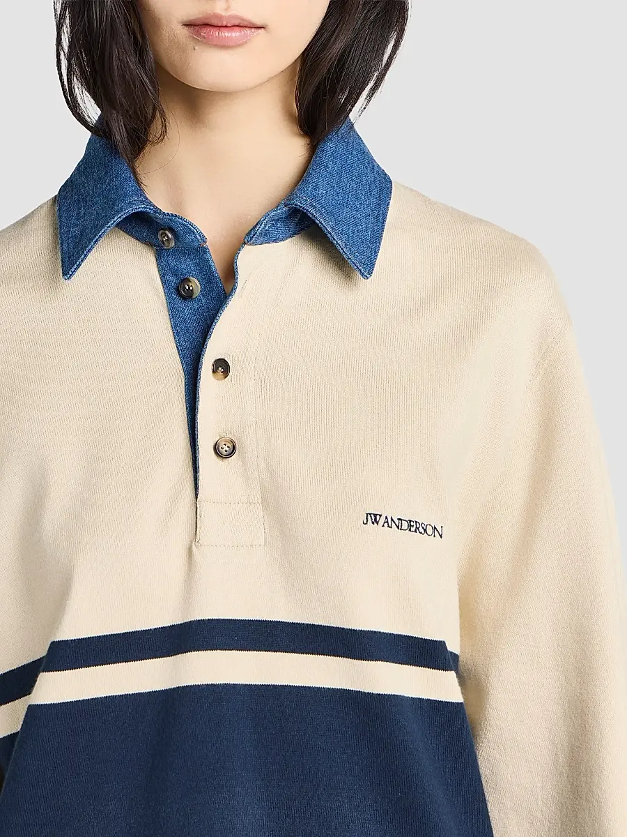 JW Anderson Women's Contrast-Collar Long-Sleeve Polo Shirt | Thumbnail 5