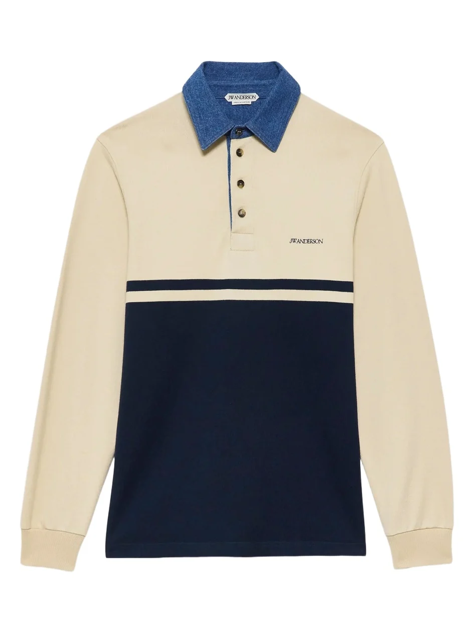 JW Anderson Women's Contrast-Collar Long-Sleeve Polo Shirt