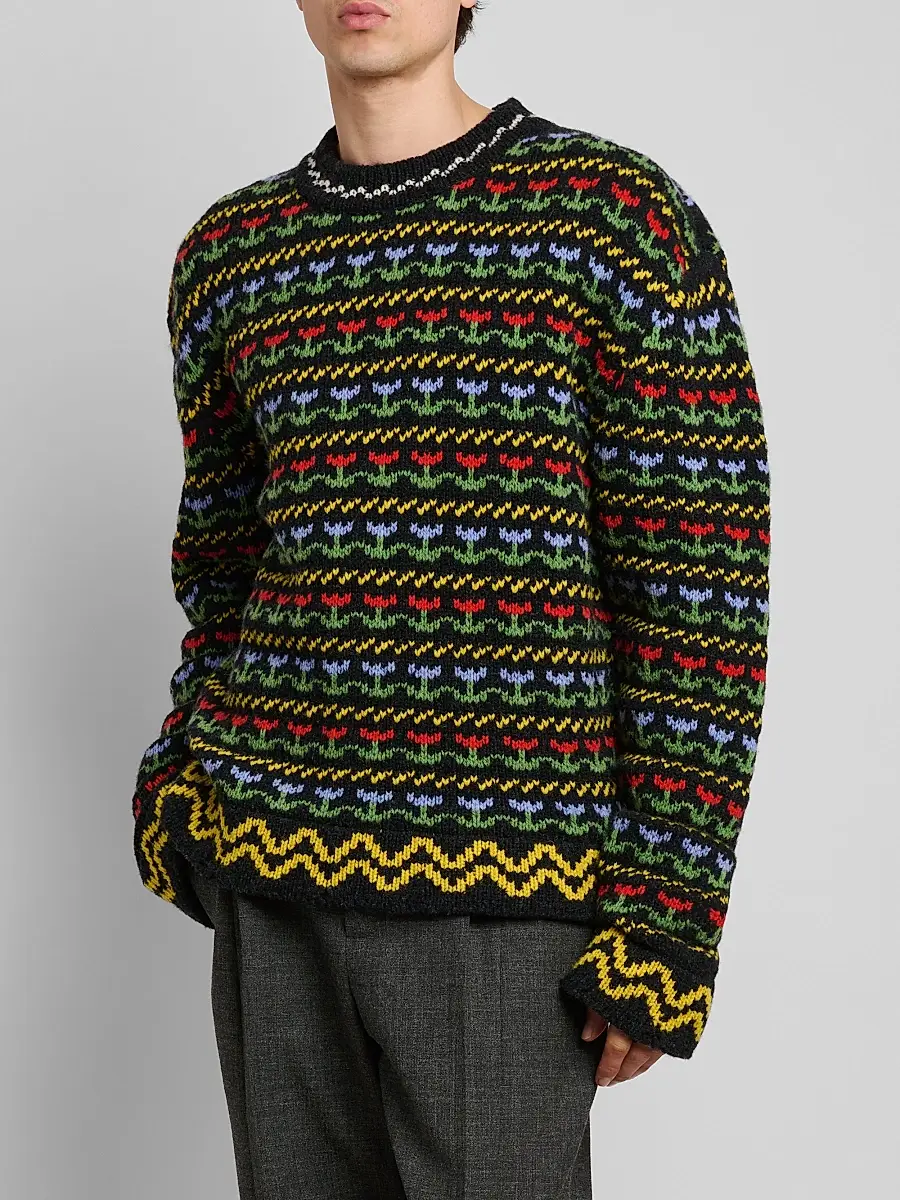 Marni Men's Floral Wool Knit Crewneck Sweater | Thumbnail 4 Marni Men's Floral Wool Knit Crewneck Sweater | Thumbnail 4