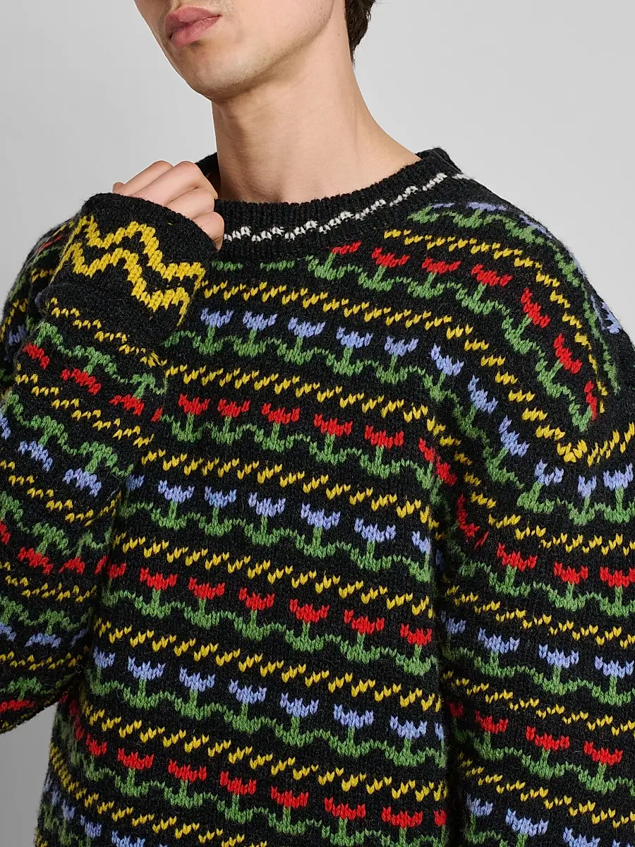 Marni Men's Floral Wool Knit Crewneck Sweater | Thumbnail 5 Marni Men's Floral Wool Knit Crewneck Sweater | Thumbnail 5