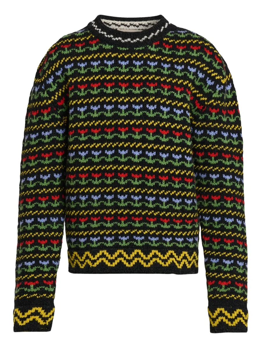 Men's Floral Wool Knit Crewneck Sweater Men's Floral Wool Knit Crewneck Sweater