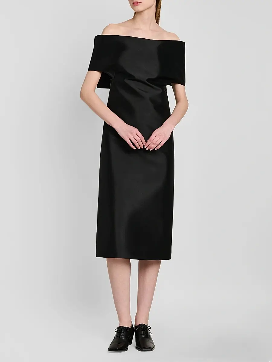 Jil Sander Women's Off-The-Shoulder Silk-Wool Midi Dress | Thumbnail 2 Jil Sander Women's Off-The-Shoulder Silk-Wool Midi Dress | Thumbnail 2