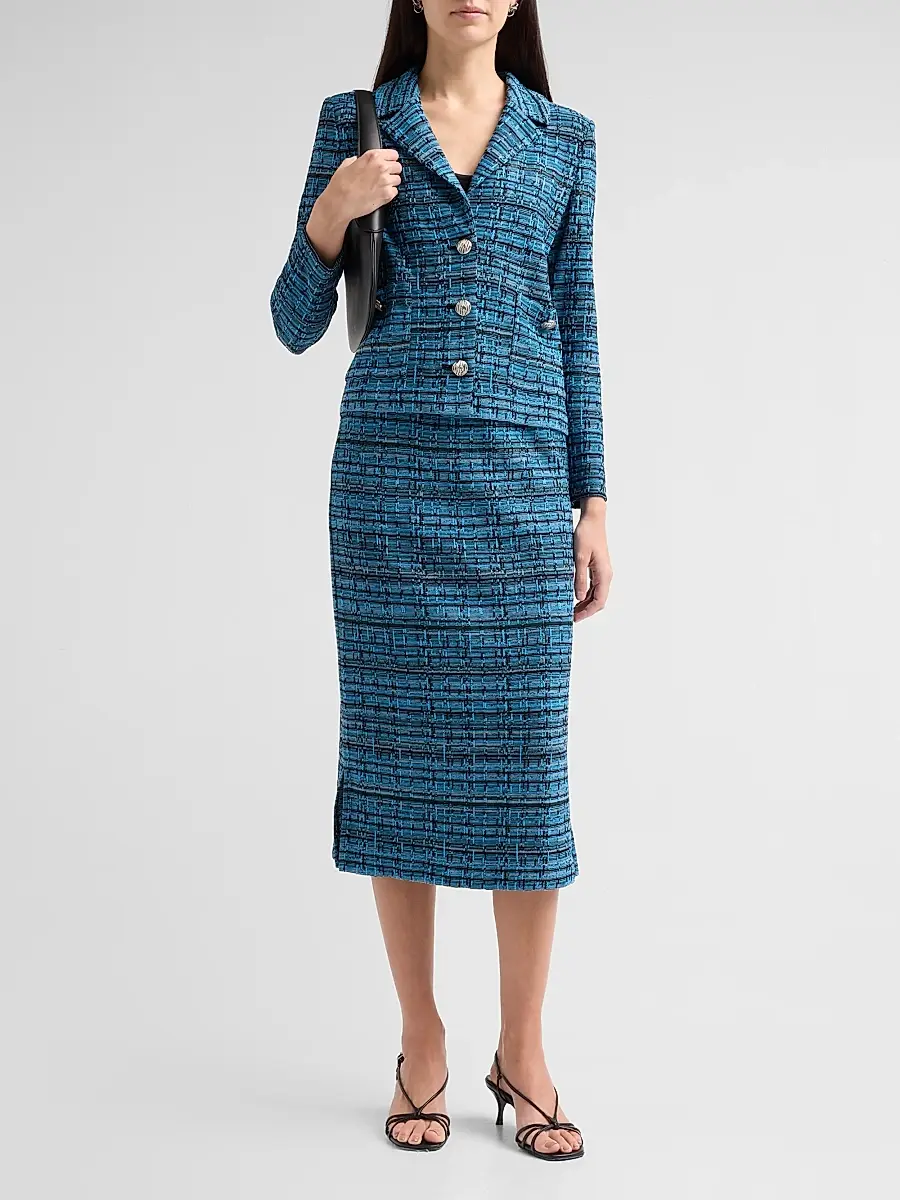 Ming Wang Women's Tweed Checked Pencil Midi Skirt | Thumbnail 2 Ming Wang Women's Tweed Checked Pencil Midi Skirt | Thumbnail 2