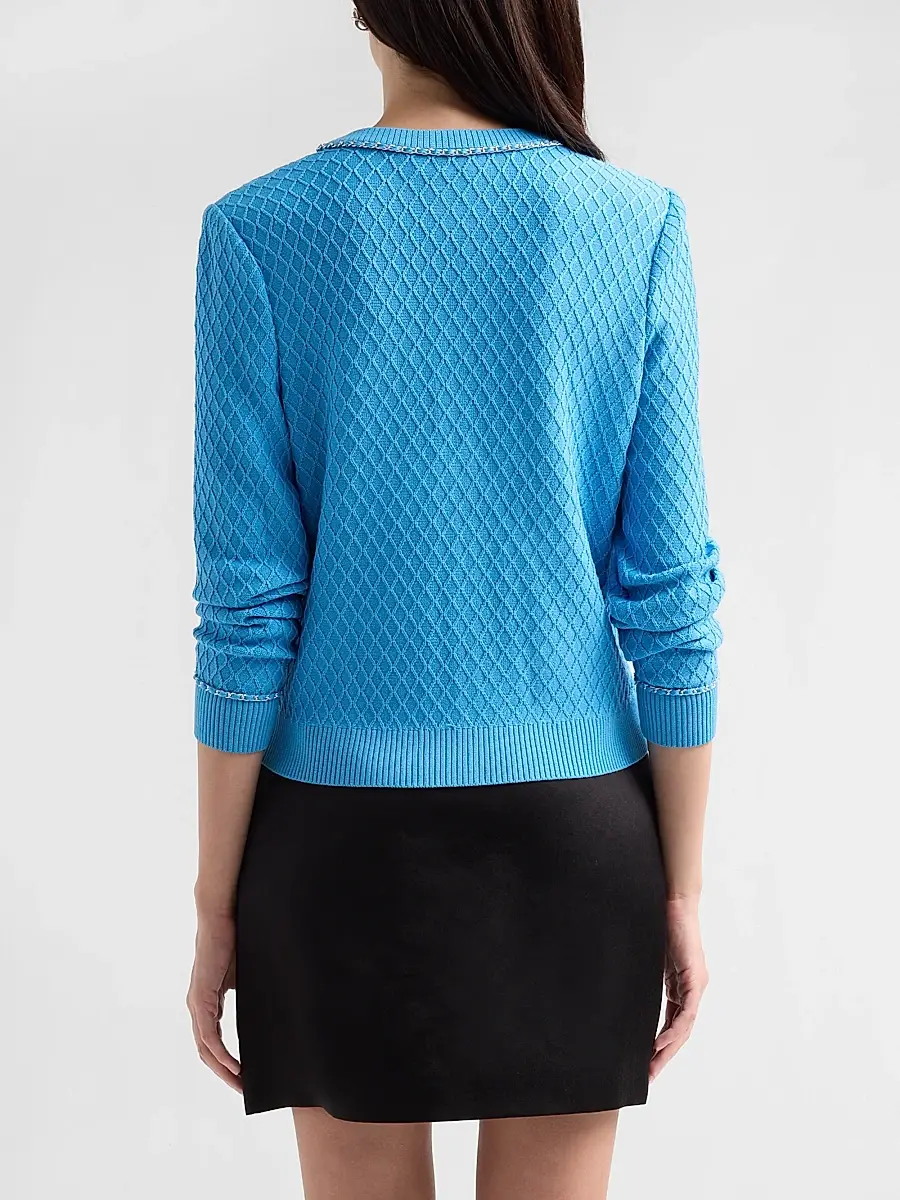 Ming Wang Women's Diamond Rib-Knit Chain-Trim Cardigan | Thumbnail 3 Ming Wang Women's Diamond Rib-Knit Chain-Trim Cardigan | Thumbnail 3