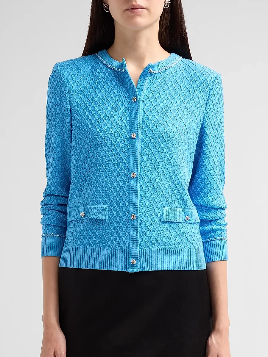 Ming Wang Women's Diamond Rib-Knit Chain-Trim Cardigan | Thumbnail 5 Ming Wang Women's Diamond Rib-Knit Chain-Trim Cardigan | Thumbnail 5