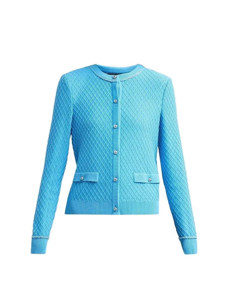 Ming Wang Women's Diamond Rib-Knit Chain-Trim Cardigan