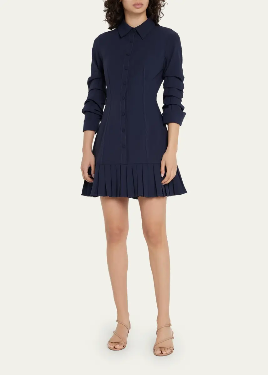 Cinq à Sept Lucilla Topstitched Pleated-Hem Mini Shirtdress | Thumbnail 2 Cinq à Sept Lucilla Topstitched Pleated-Hem Mini Shirtdress | Thumbnail 2