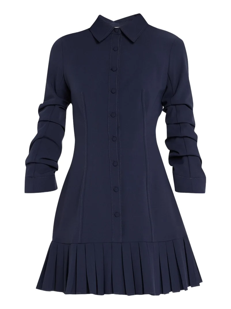 Lucilla Topstitched Pleated-Hem Mini Shirtdress