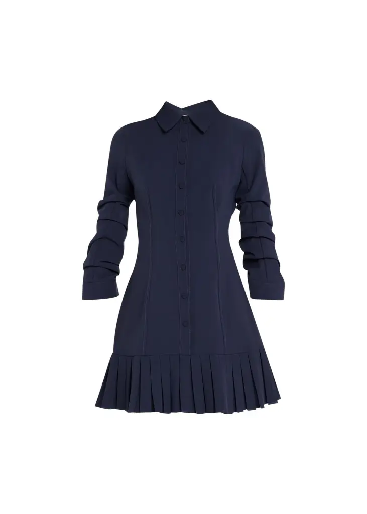 Cinq à Sept Lucilla Topstitched Pleated-Hem Mini Shirtdress