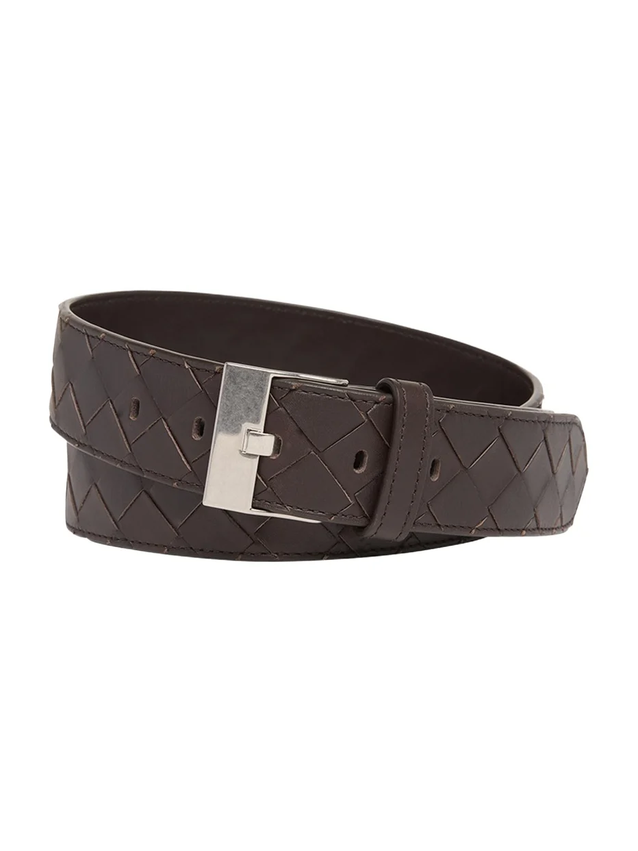 Bottega Veneta Men's Watch-Buckle Intrecciato Leather Belt