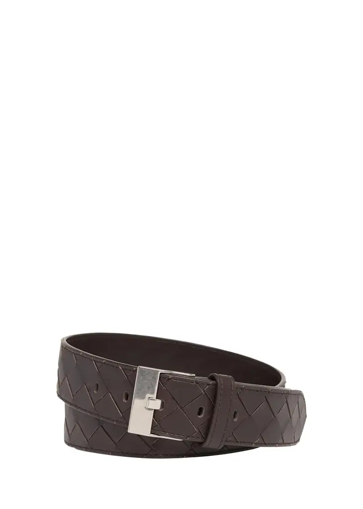 Men's Watch-Buckle Intrecciato Leather Belt Men's Watch-Buckle Intrecciato Leather Belt