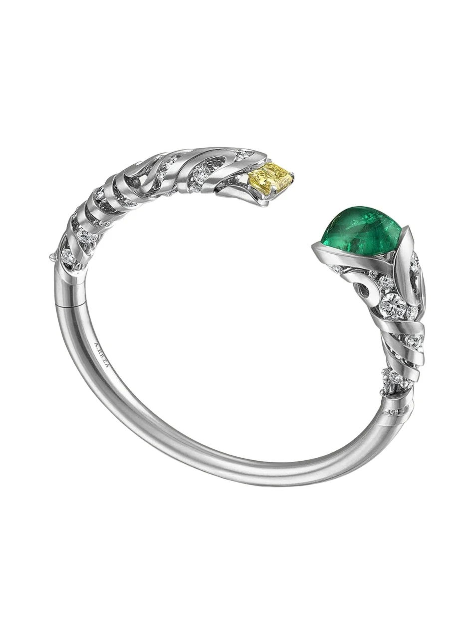 Contour 18K White Gold Emerald and Yellow Diamond Mont Blanc Bracelet