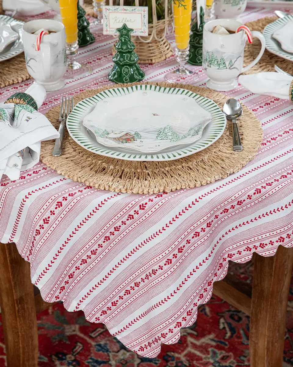 Juliska Villa Stripe Ruby 52" Square Tablecloth | Thumbnail 3 Juliska Villa Stripe Ruby 52" Square Tablecloth | Thumbnail 3