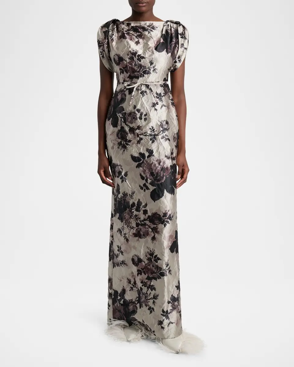 Erdem Floral Textured Satin Column Maxi Dress | Thumbnail 2 Erdem Floral Textured Satin Column Maxi Dress | Thumbnail 2