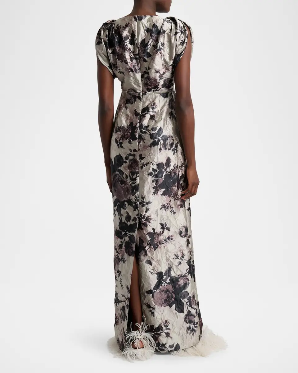 Erdem Floral Textured Satin Column Maxi Dress | Thumbnail 3 Erdem Floral Textured Satin Column Maxi Dress | Thumbnail 3