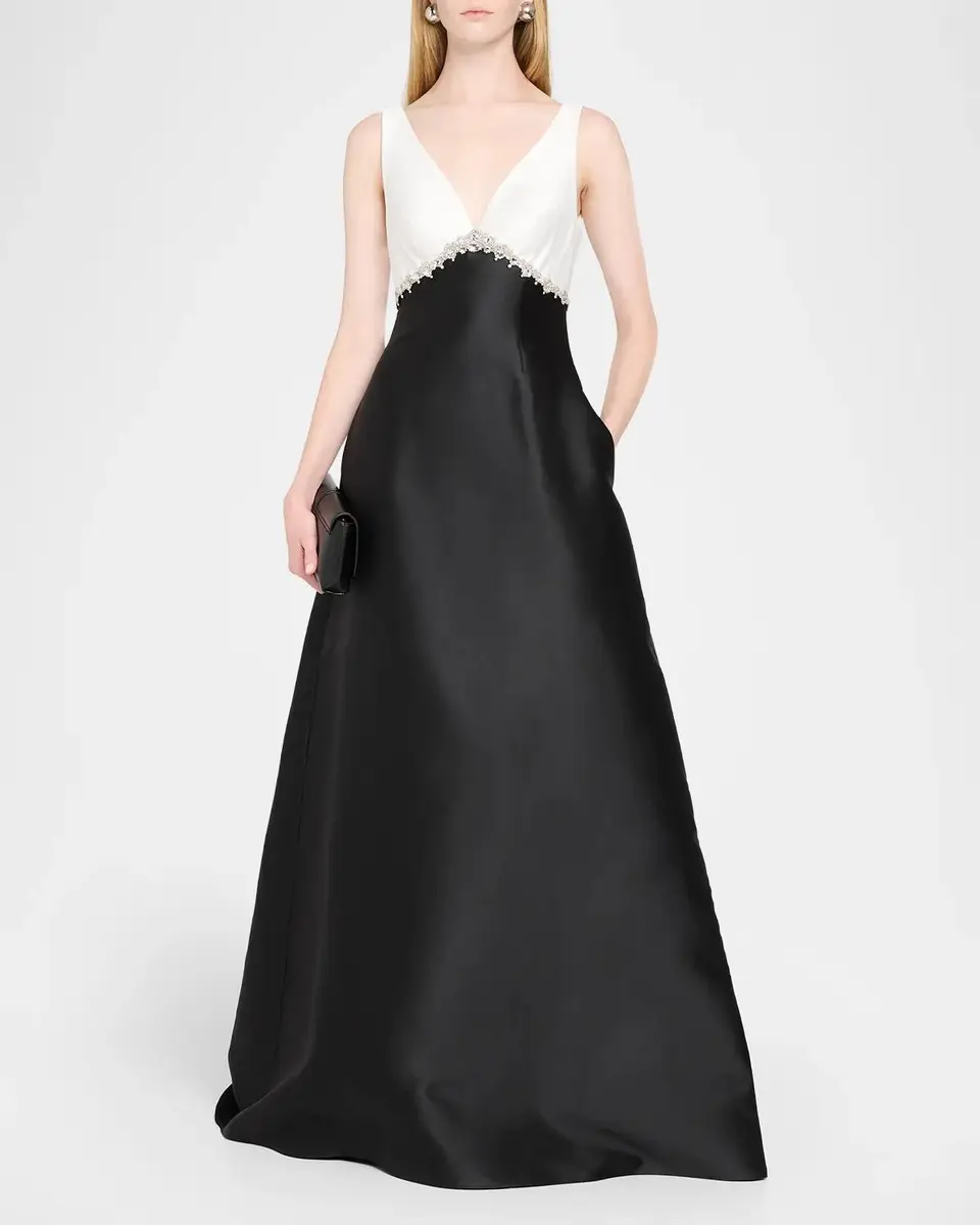 PAMELLA ROLAND Sleeveless Colorblock Mikado Silk Empire Gown | Thumbnail 2