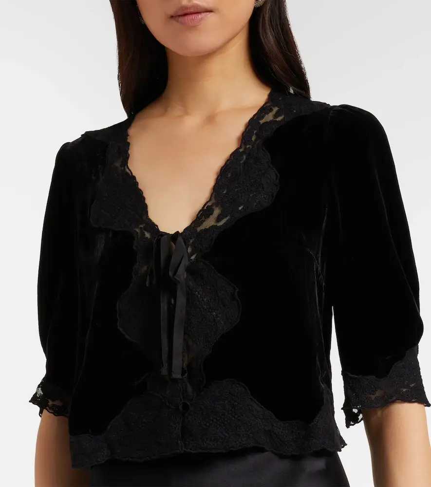 Rixo Ursula lace-trimmed velvet top | Thumbnail 3 Rixo Ursula lace-trimmed velvet top | Thumbnail 3