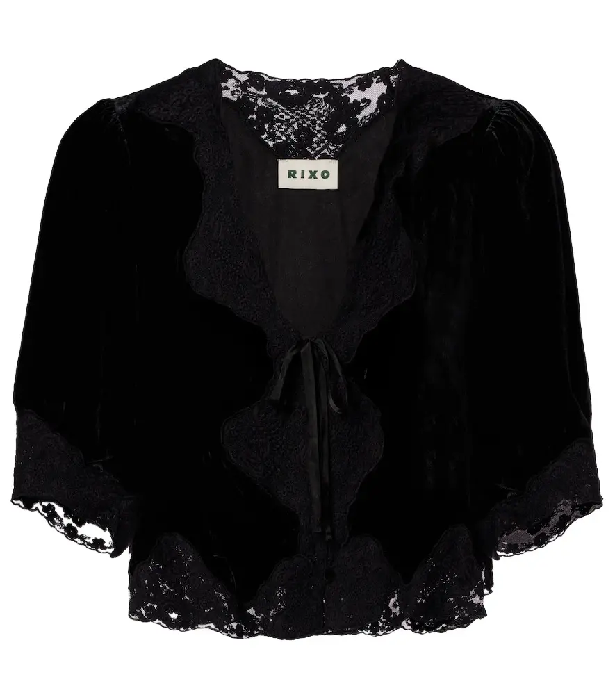 Rixo Ursula lace-trimmed velvet top