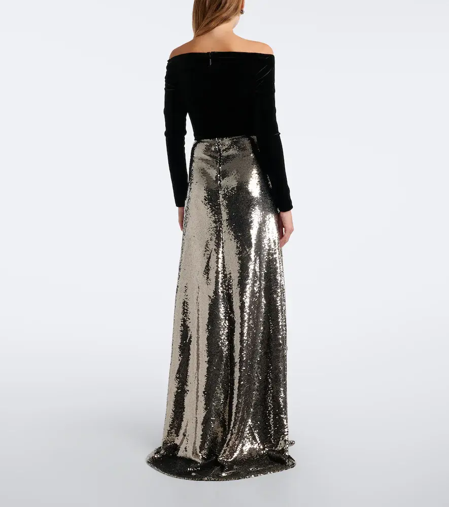 MONIQUE LHUILLIER Sequined velvet-paneled off-shoulder gown | Thumbnail 4