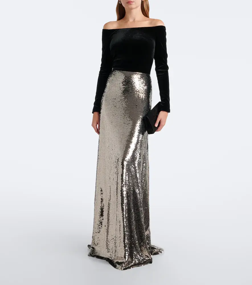 MONIQUE LHUILLIER Sequined velvet-paneled off-shoulder gown | Thumbnail 5
