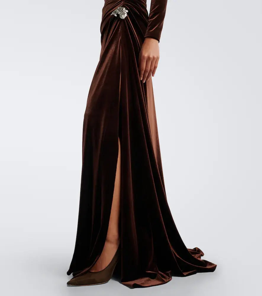 MONIQUE LHUILLIER Draped embellished velvet gown | Thumbnail 2