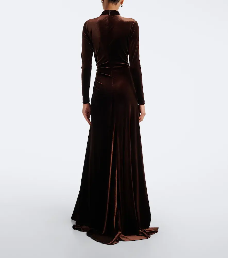 MONIQUE LHUILLIER Draped embellished velvet gown | Thumbnail 3
