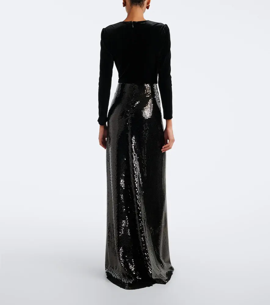 MONIQUE LHUILLIER Sequined velvet-paneled gown | Thumbnail 3