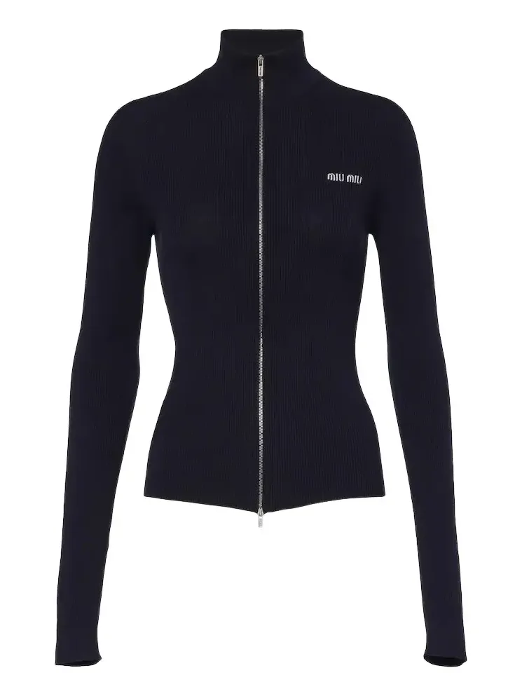 Logo ribbed-knit cotton zip-up sweater Logo ribbed-knit cotton zip-up sweater