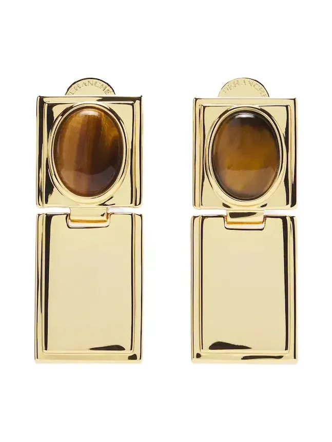 Déhanche Signet Stone Tiger's Eye 18kt gold-plated earrings