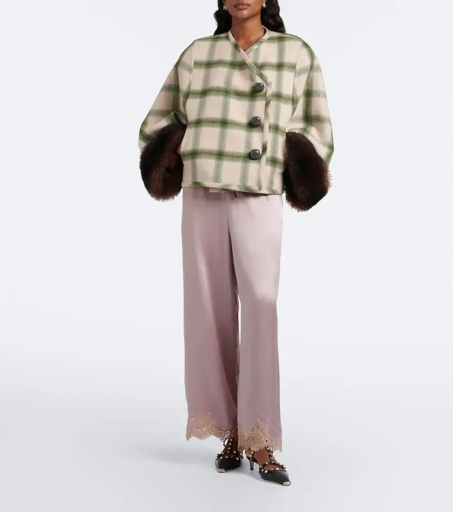Valentino Garavani Plaid shearling-trimmed virgin wool jacket | Thumbnail 4