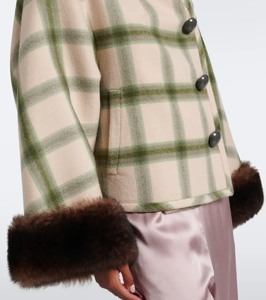 Valentino Garavani Plaid shearling-trimmed virgin wool jacket | Thumbnail 5