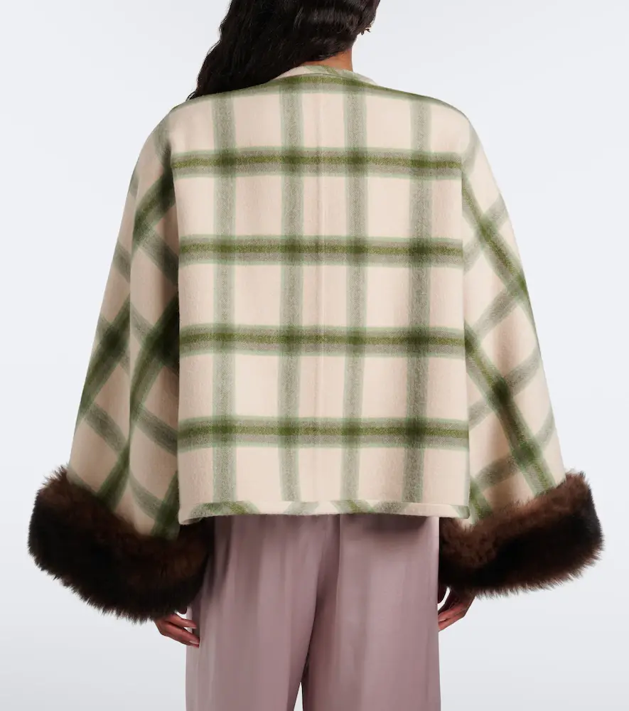 Valentino Garavani Plaid shearling-trimmed virgin wool jacket | Thumbnail 6