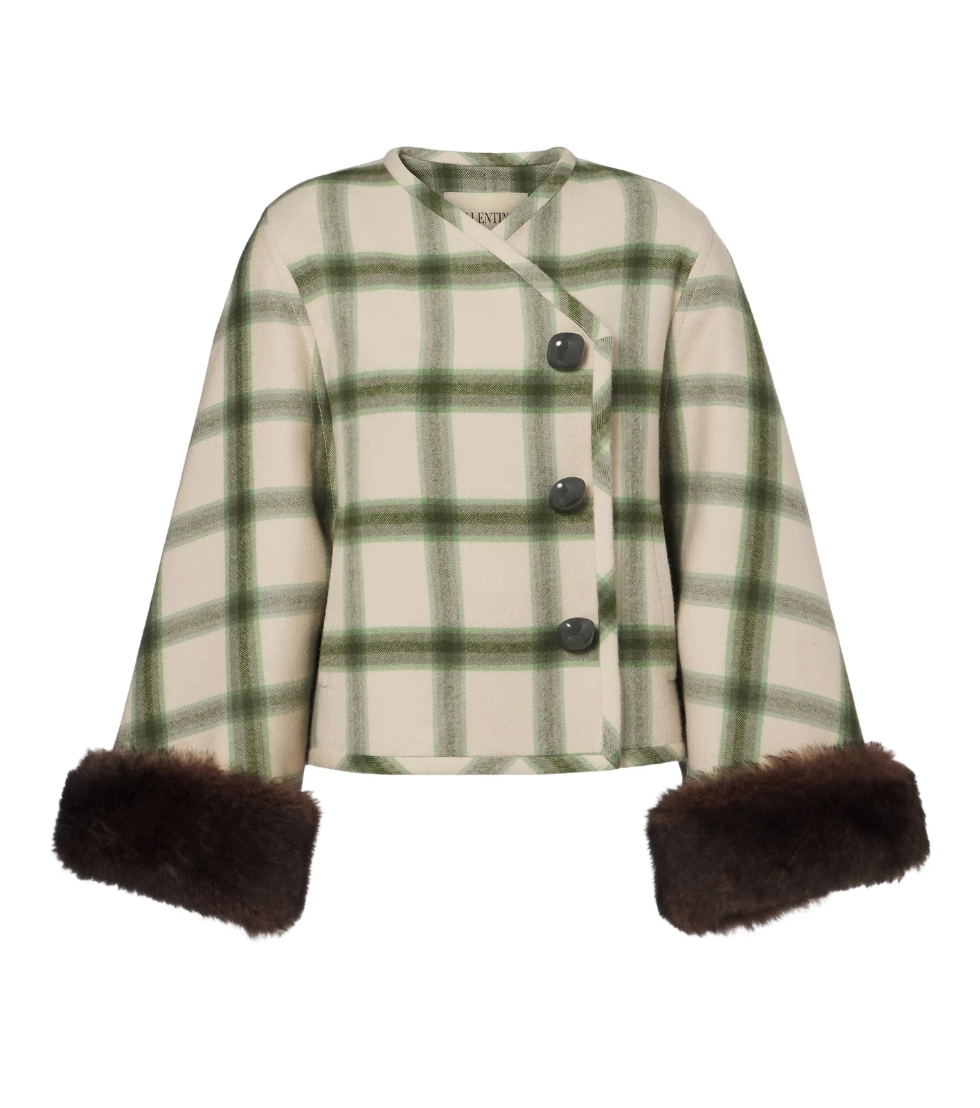 Valentino Garavani Plaid shearling-trimmed virgin wool jacket