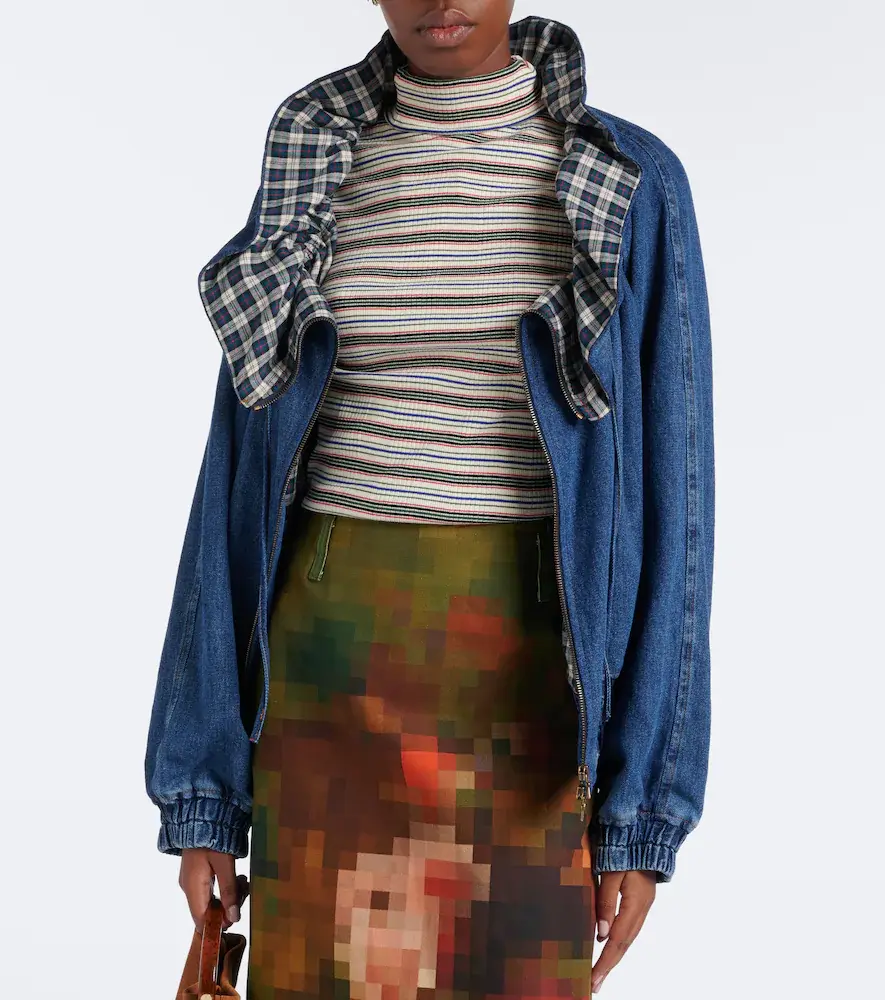 Dries Van Noten Checked ruffled denim jacket | Thumbnail 2 Dries Van Noten Checked ruffled denim jacket | Thumbnail 2