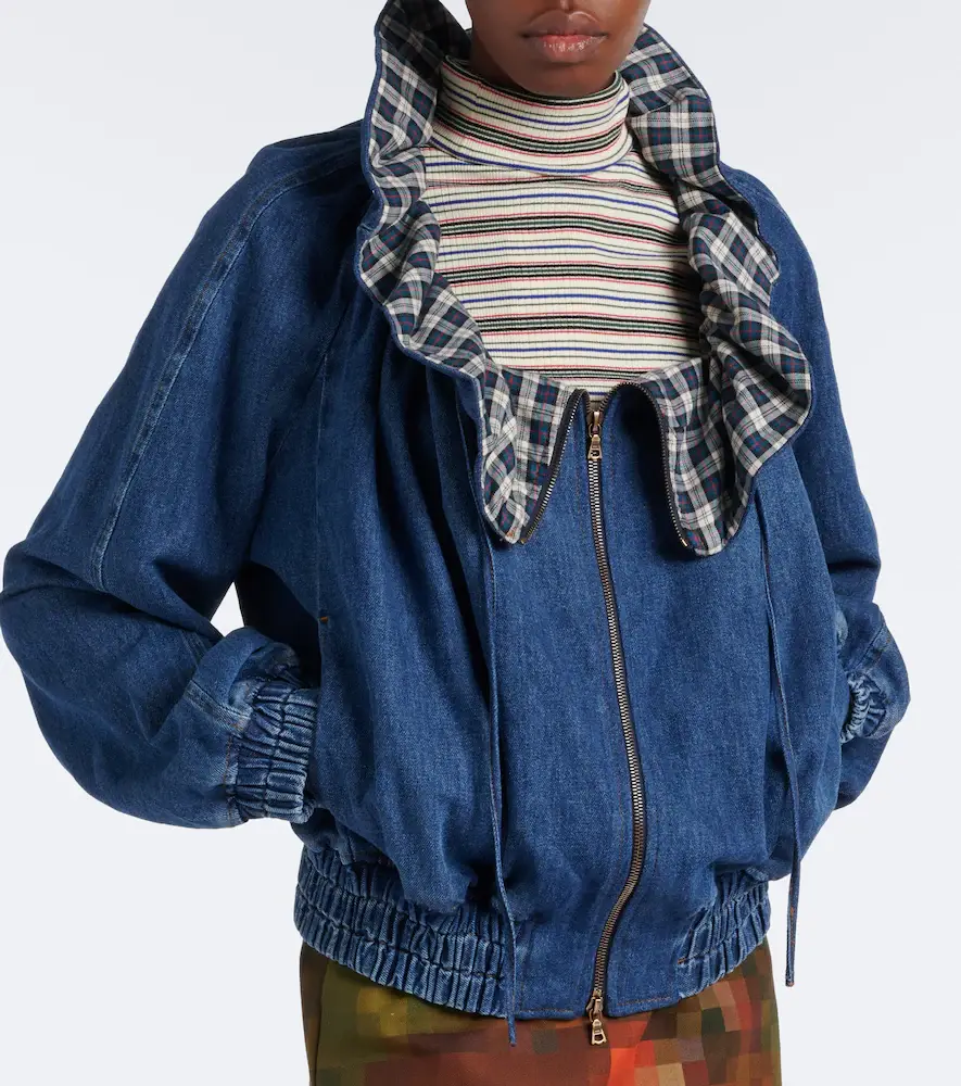 Dries Van Noten Checked ruffled denim jacket | Thumbnail 7 Dries Van Noten Checked ruffled denim jacket | Thumbnail 7