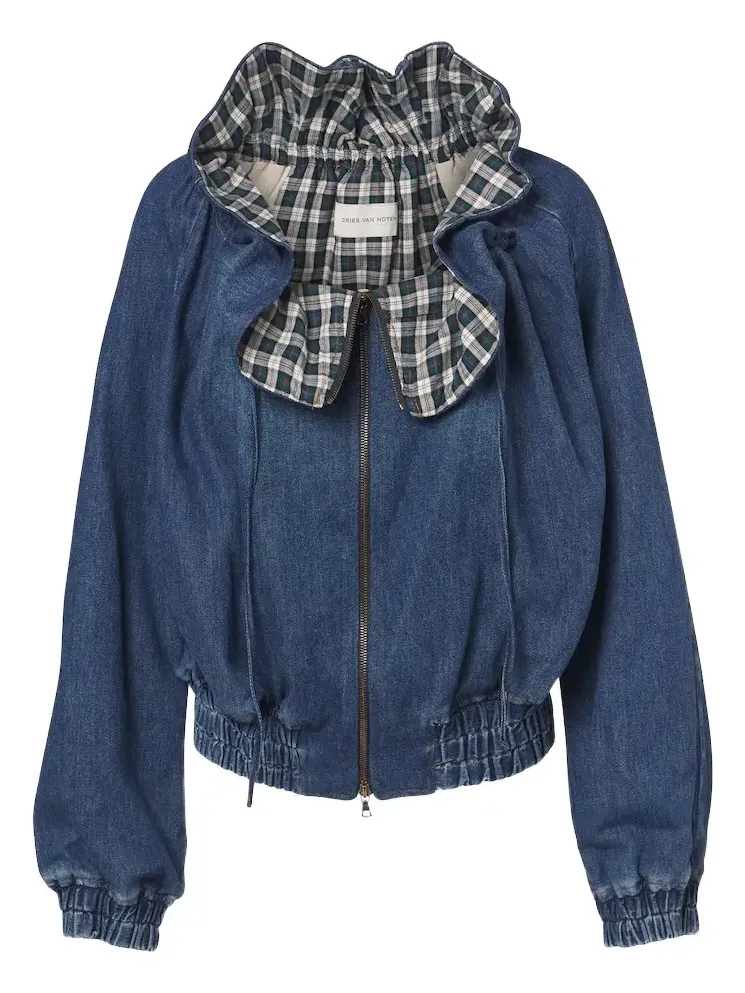 Checked ruffled denim jacket Checked ruffled denim jacket