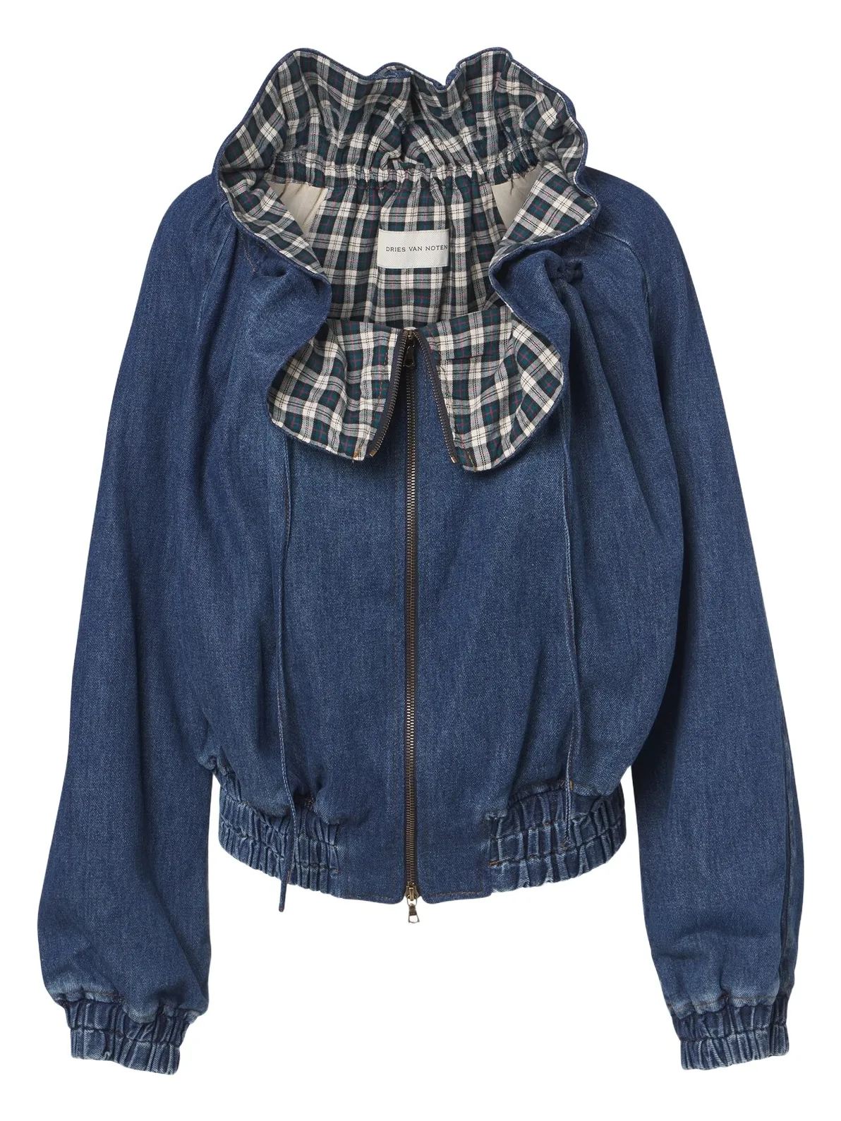 Checked ruffled denim jacket Checked ruffled denim jacket
