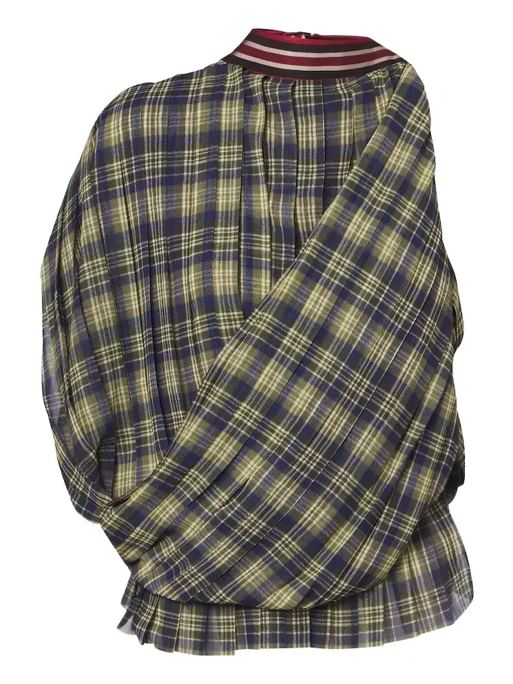 Checked draped one-shoulder top Checked draped one-shoulder top