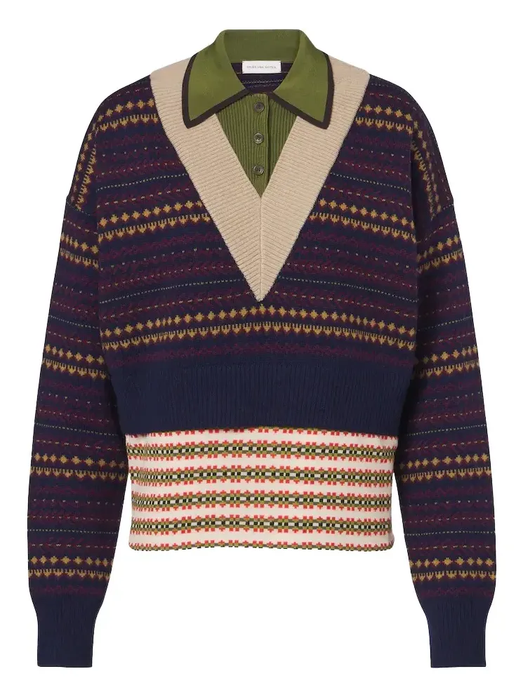Dries Van Noten Jacquard wool-blend polo sweater