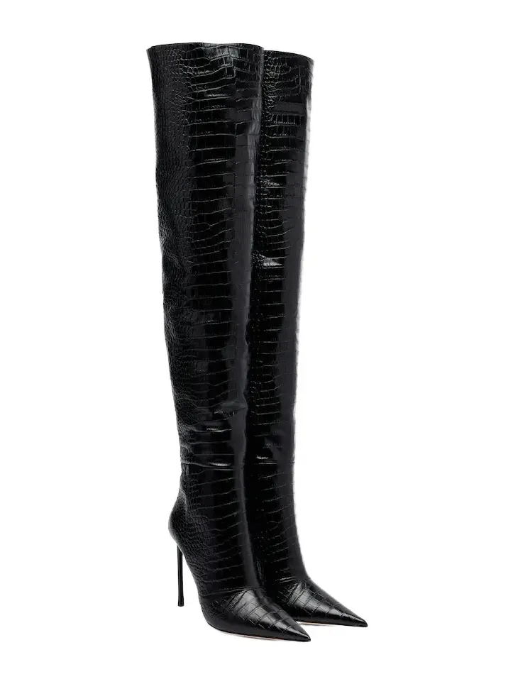Croc-effect leather over-the-knee boots Croc-effect leather over-the-knee boots
