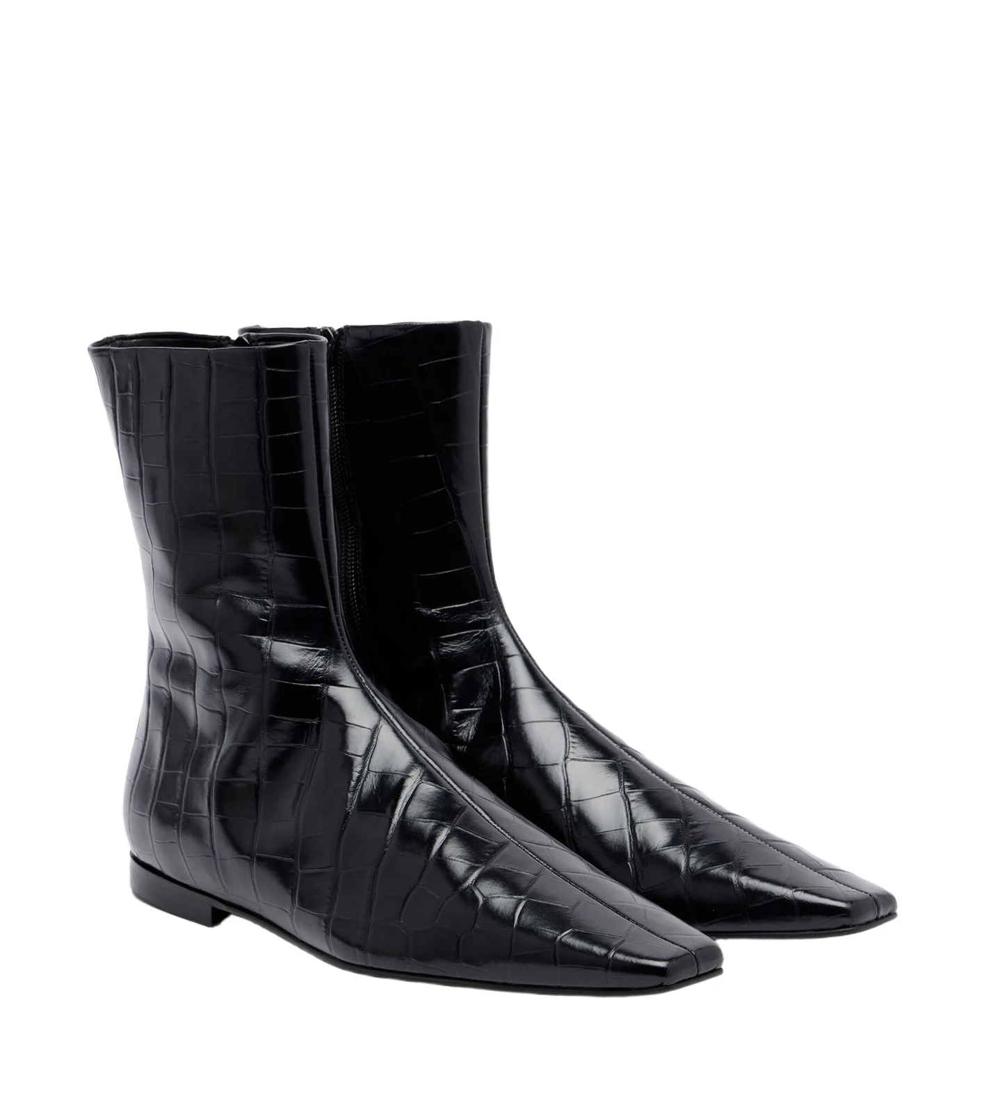 Croc-effect leather ankle boots Croc-effect leather ankle boots