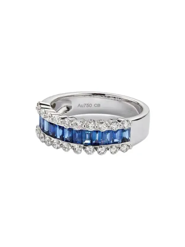 Bucherer Fine Jewellery Baguette Love 18kt white gold ring with sapphires and diamonds