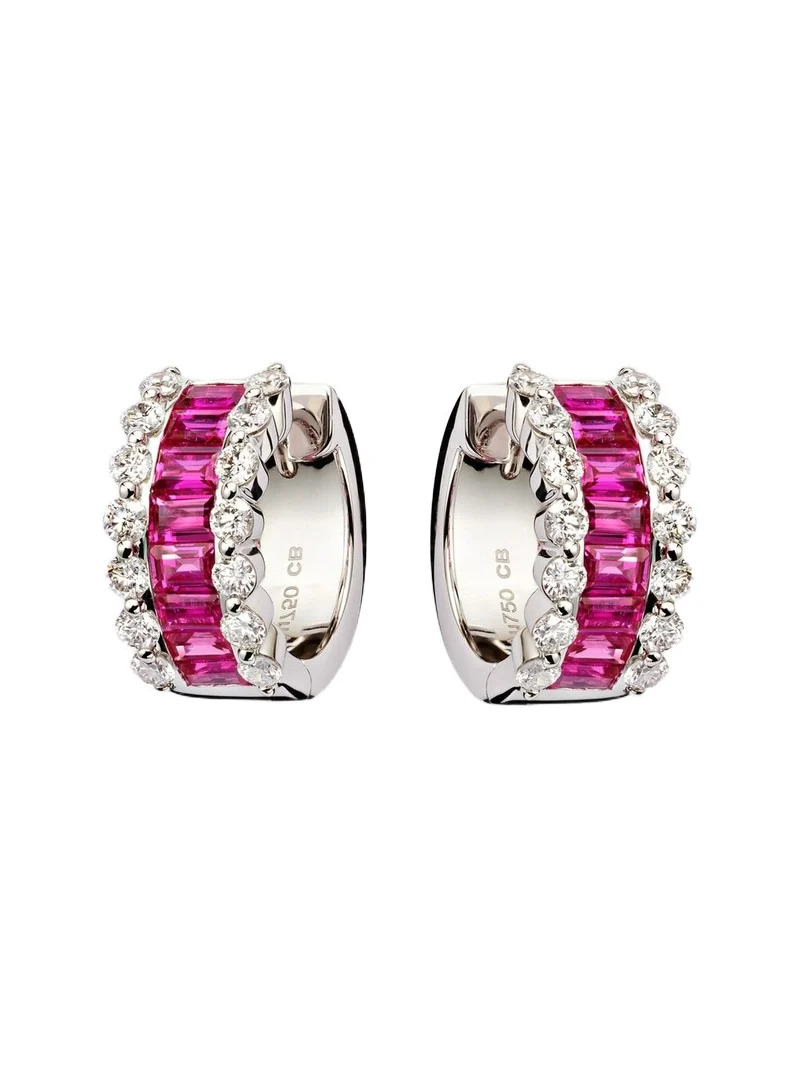 Bucherer Fine Jewellery Baguette Love 18kt white gold hoop earrings with rubies and diamonds