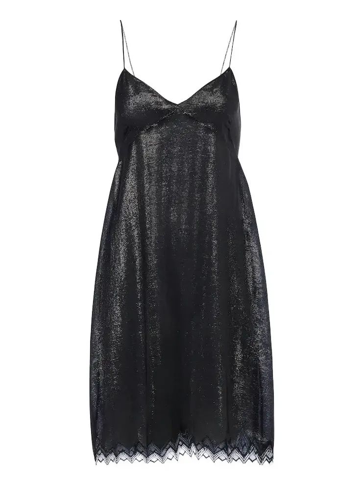 Embellished lace-trimmed silk-blend minidress