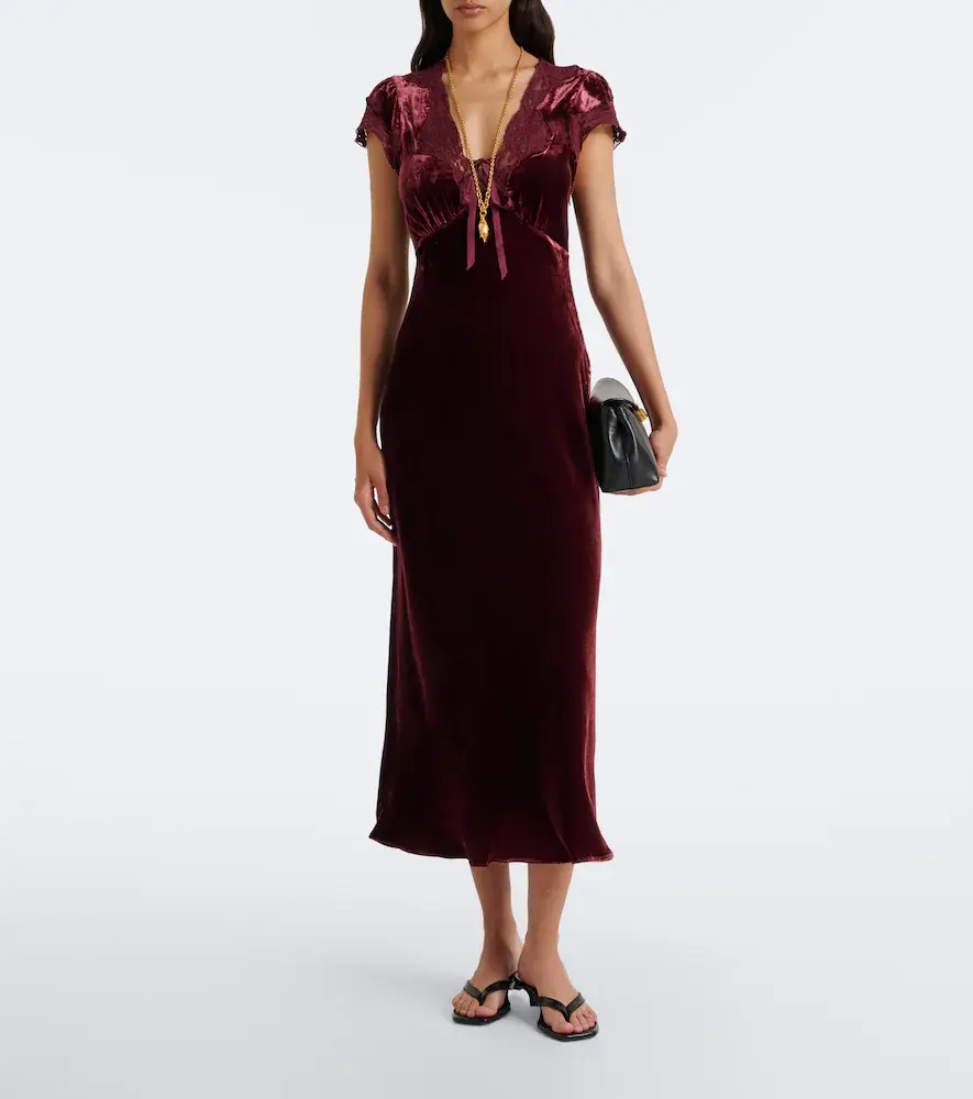 Rixo Amari lace-trimmed velvet midi dress | Thumbnail 2 Rixo Amari lace-trimmed velvet midi dress | Thumbnail 2
