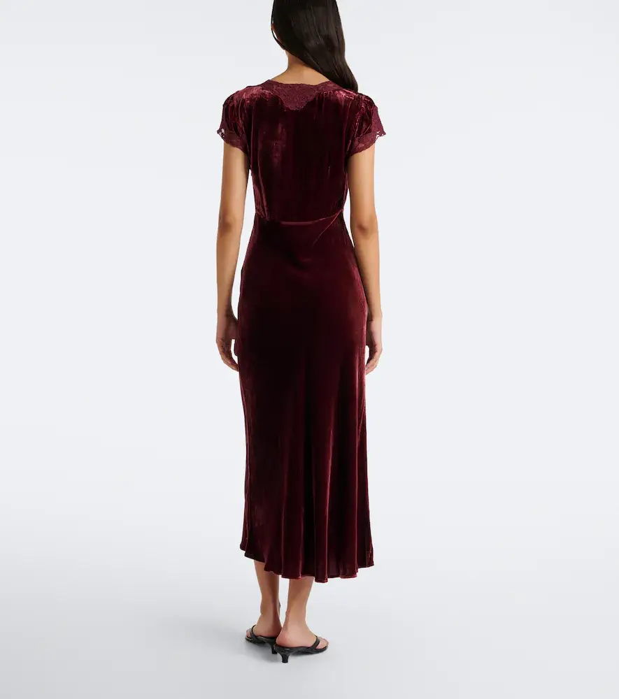 Rixo Amari lace-trimmed velvet midi dress | Thumbnail 4 Rixo Amari lace-trimmed velvet midi dress | Thumbnail 4