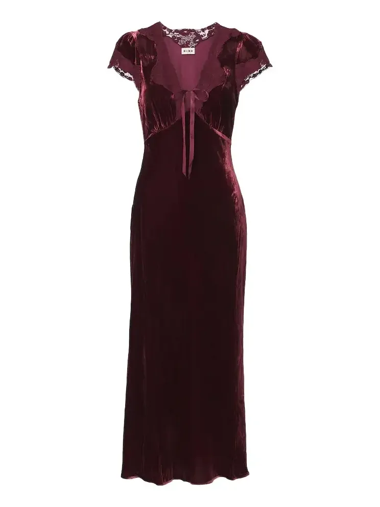Amari lace-trimmed velvet midi dress Amari lace-trimmed velvet midi dress