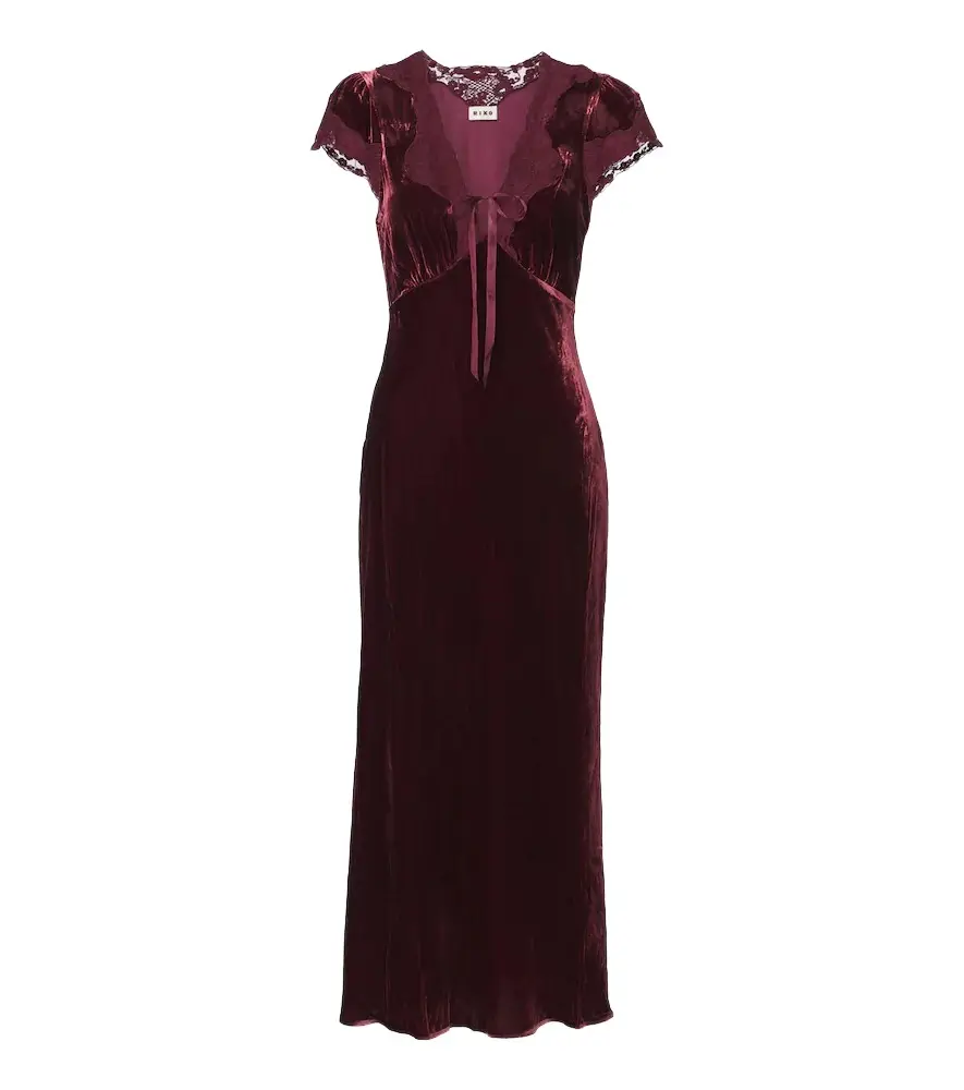 Amari lace-trimmed velvet midi dress Amari lace-trimmed velvet midi dress